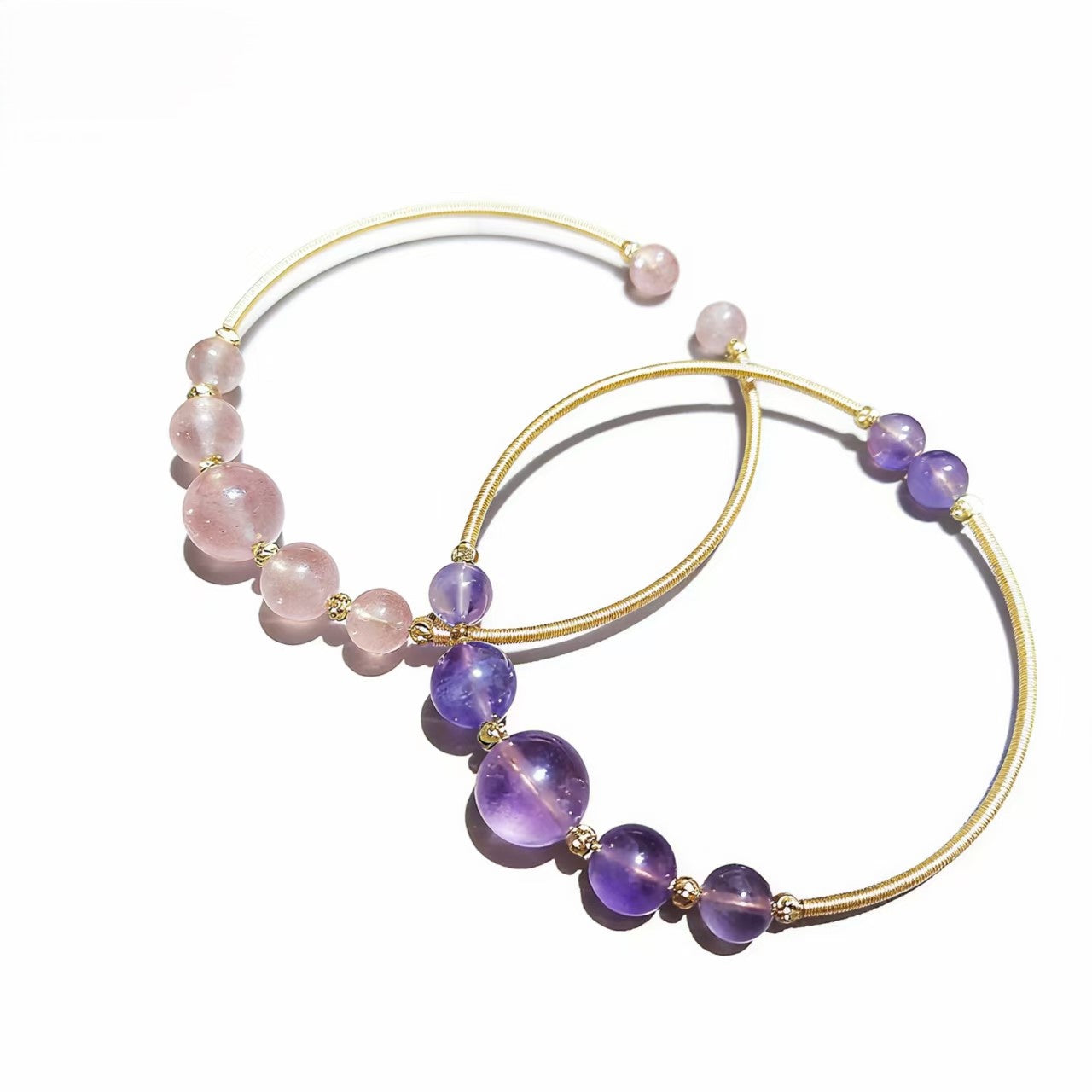 Natural Crystal Wire Wrapped Cuff Bangle Adjustable Size For Women Gold Plated jewelry