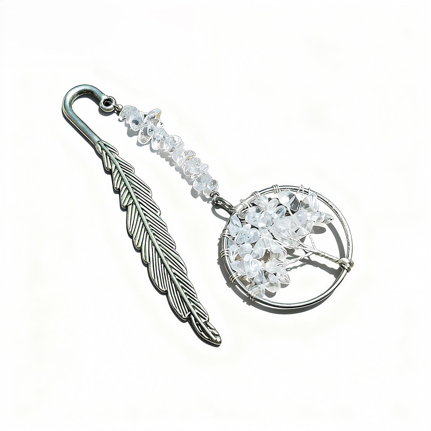 Unique Vintage Metal Feather Bookmarks with 7 Chakra Crystals Healing Stone Beads Life Tree Gifts