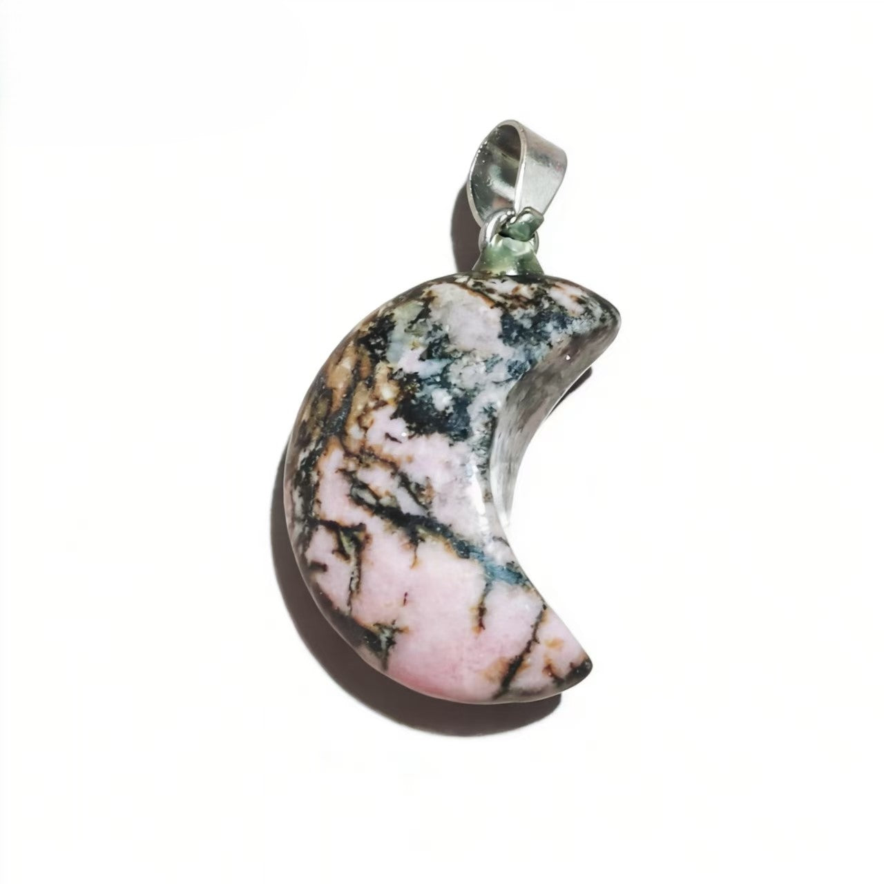 Natural Crystal Moon Pendant, Assorted Gemstone Crescent Charms for Jewelry Making