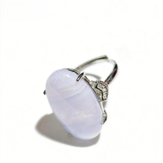 Blue Lace Agate Rings Handmade Oval Cut Silver Plated Jewelry For Women