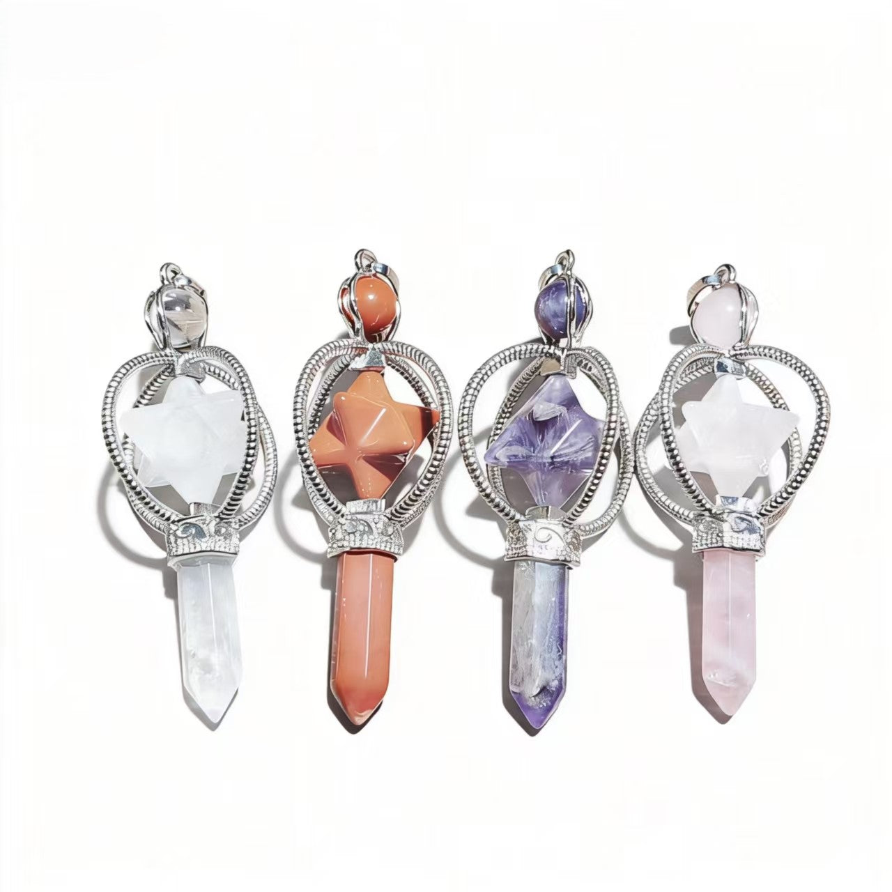 Merkaba Star Hexagon Pillar Pendants Crystal Chain Necklace For Women Men Girls Gifts