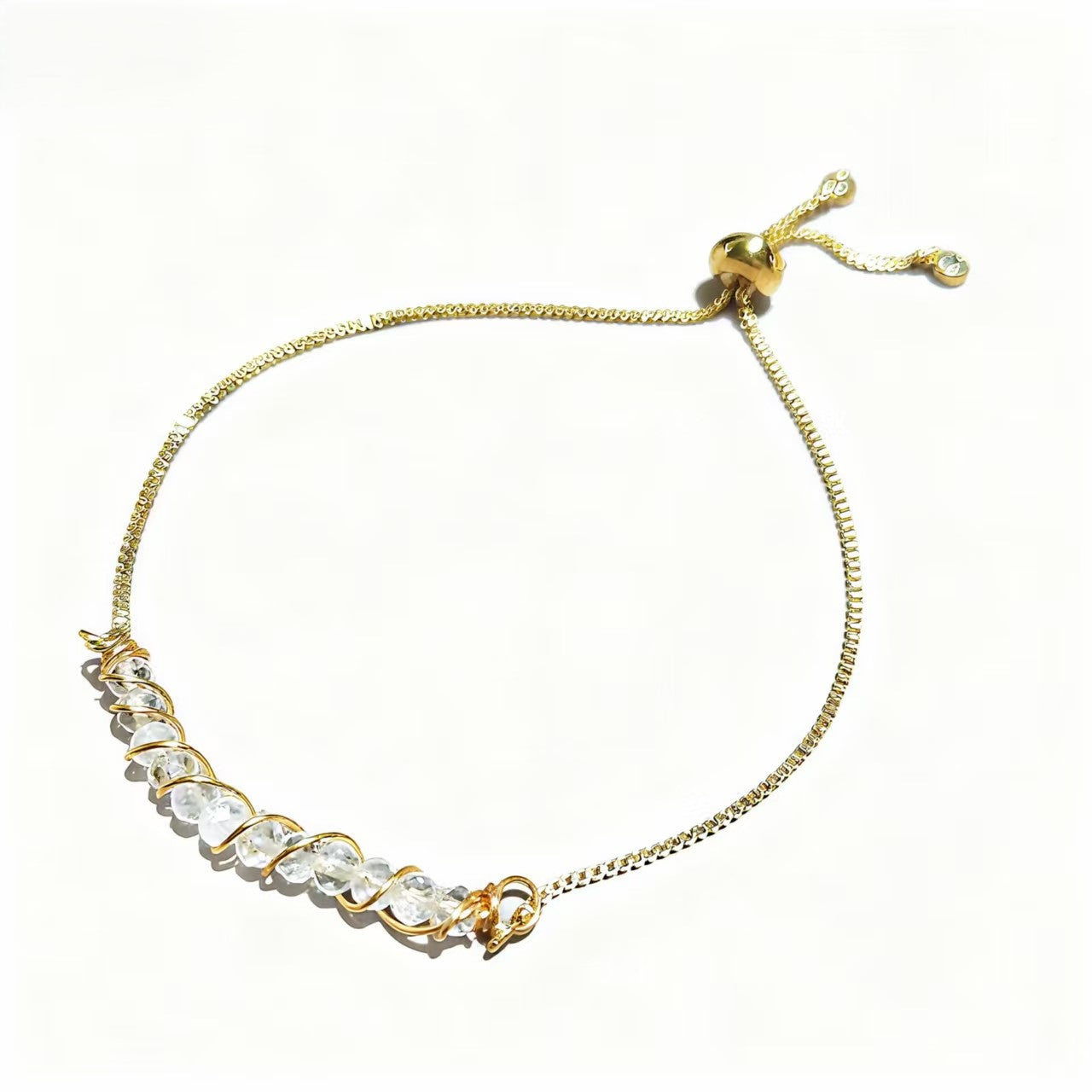 Golden Wired Facted Crystal Beads Bracelet Gifts