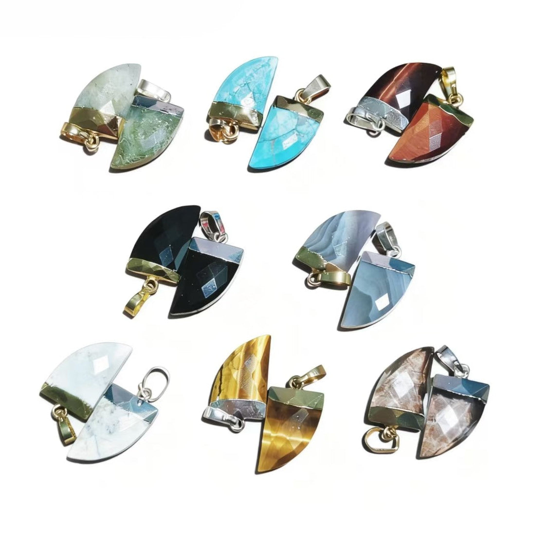 Natural Stone Agates Pendants Knife Shape Charms for DIY Jewelry Making Necklace