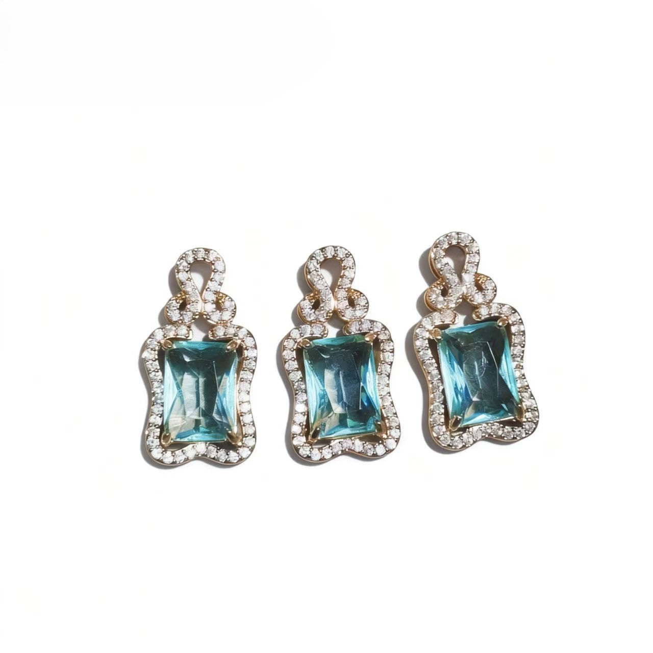 High-end Drilled Square Row Light Blue Zircon Pendants Rose-gold Plated Accessories For Women Jewelry Gifts