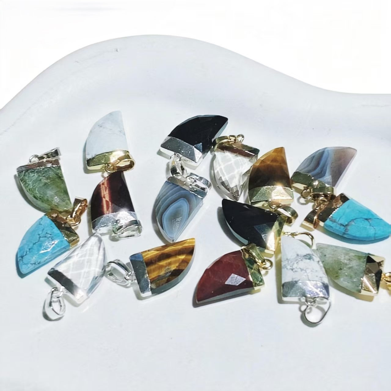 Natural Stone Agates Pendants Knife Shape Charms for DIY Jewelry Making Necklace