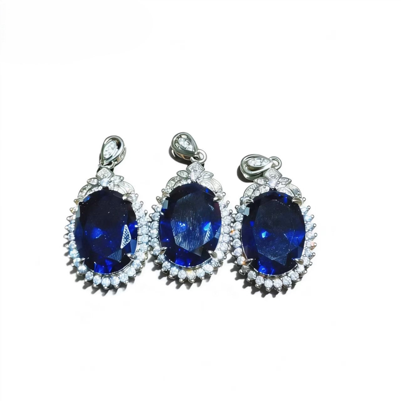 High-end Luxury Oval Seiko Inlay Dark Blue Zircon Pendants Silver-plated Accessories For Women Jewelry Gifts