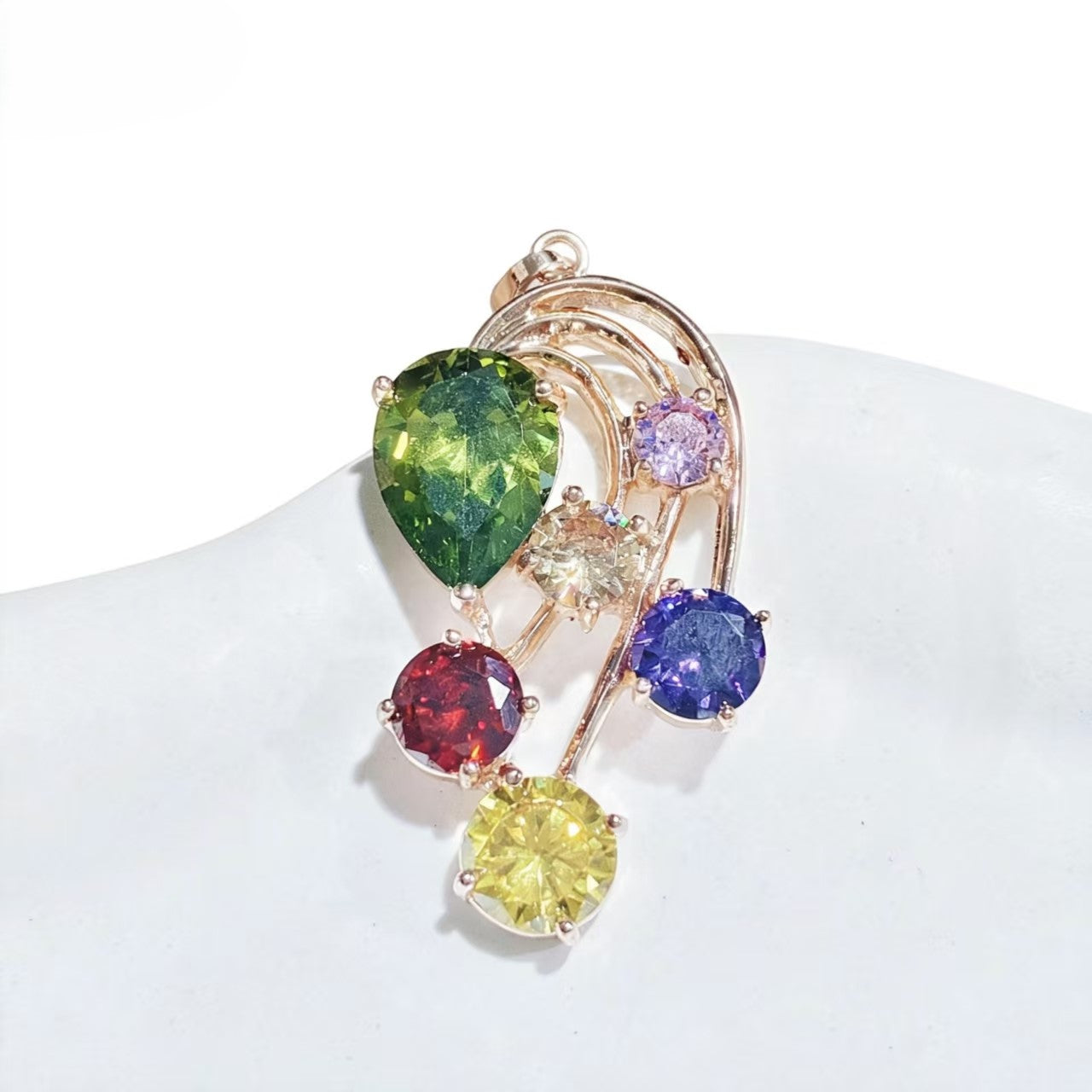 Colorful Arc Moon Multi-Stone Zircon Pendants Rose Gold Accessories For Women Jewelry Gifts