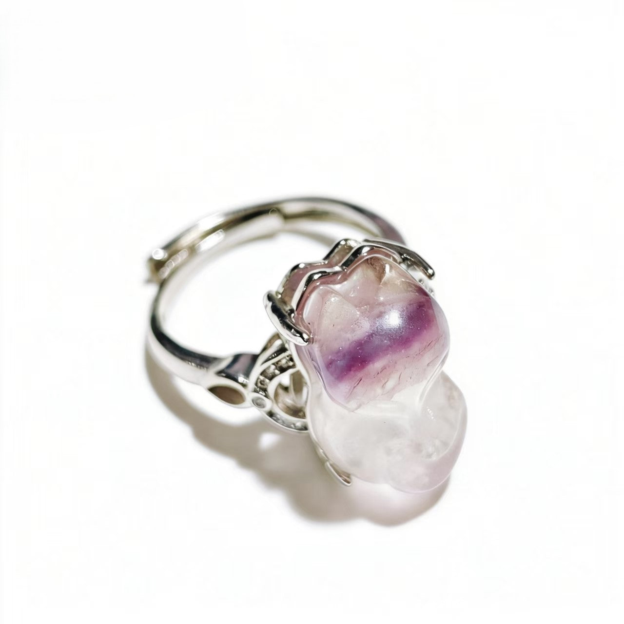 Fluorite Fox Shape Rings Silver Plated Jewelry