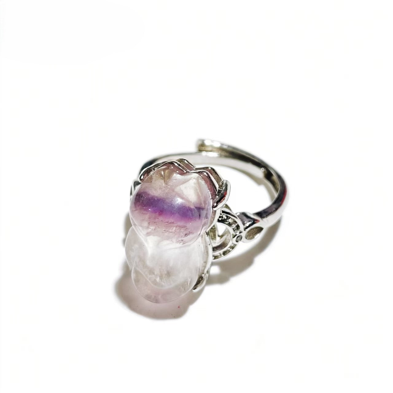Fluorite Fox Shape Rings Silver Plated Jewelry