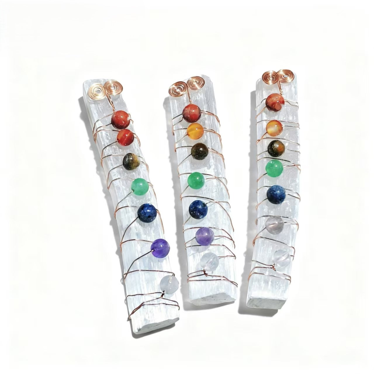 Natural Raw Selenite Stick Stone Pendants for Women Wire Wrapped 7 Chakra Crystal White Color