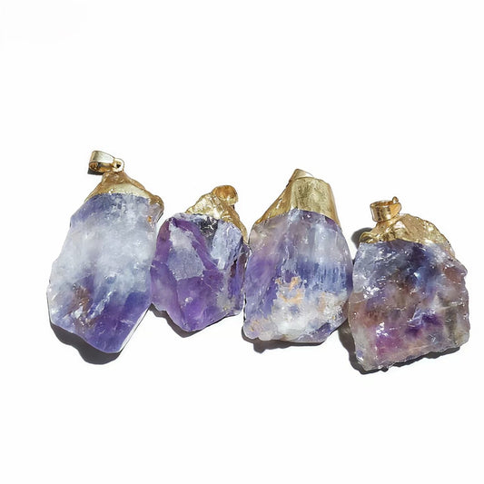 1Pc Natural Amethyst Irregular Pendants Specimen with Golden Cap Healing Rough Stone Gifts
