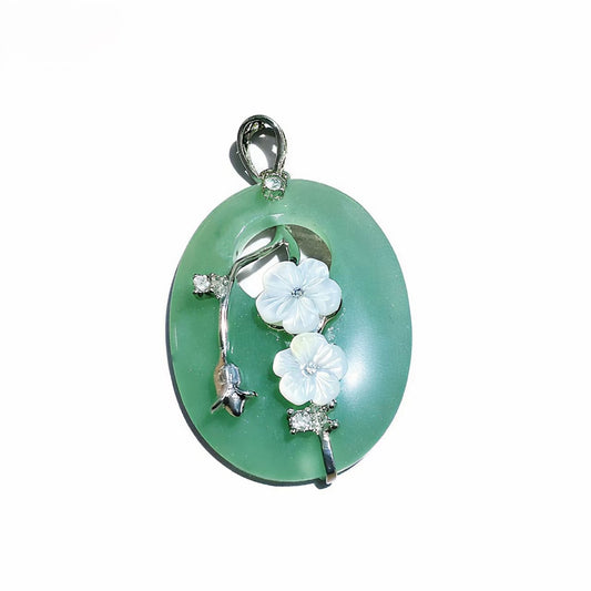 Green Aventurine Pendants Retro Interlacing Flower Necklace For Women Men Girls