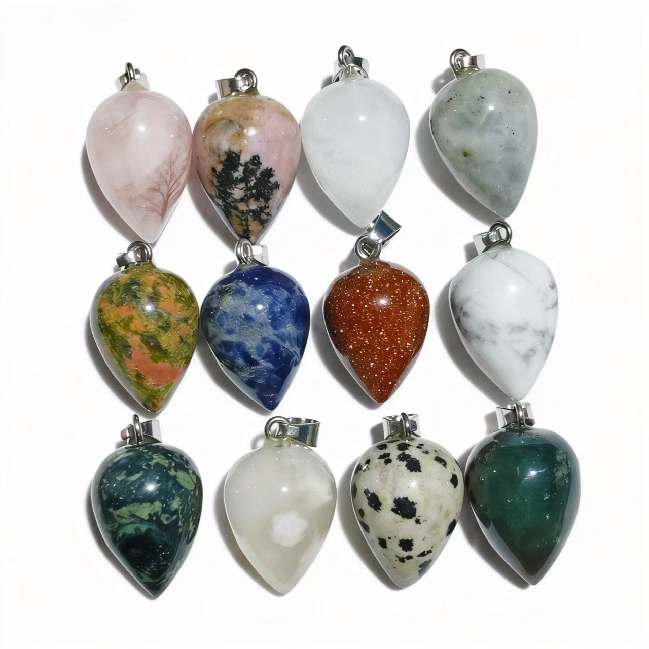 Natural Crystal Water Drop Pendant, Assorted Gemstone Crescent Charms for Jewelry Making