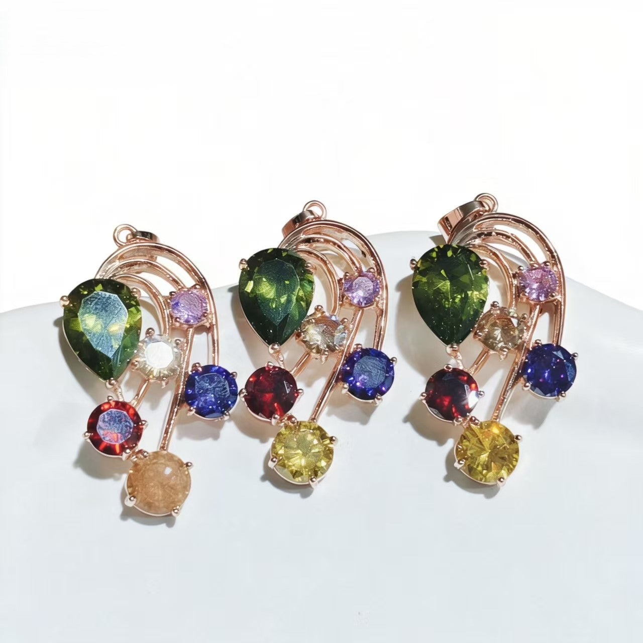 Colorful Arc Moon Multi-Stone Zircon Pendants Rose Gold Accessories For Women Jewelry Gifts