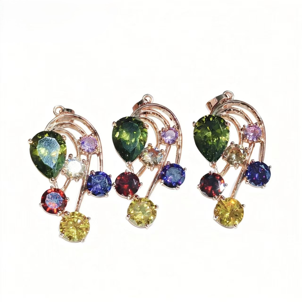 Colorful Arc Moon Multi-Stone Zircon Pendants Rose Gold Accessories For Women Jewelry Gifts