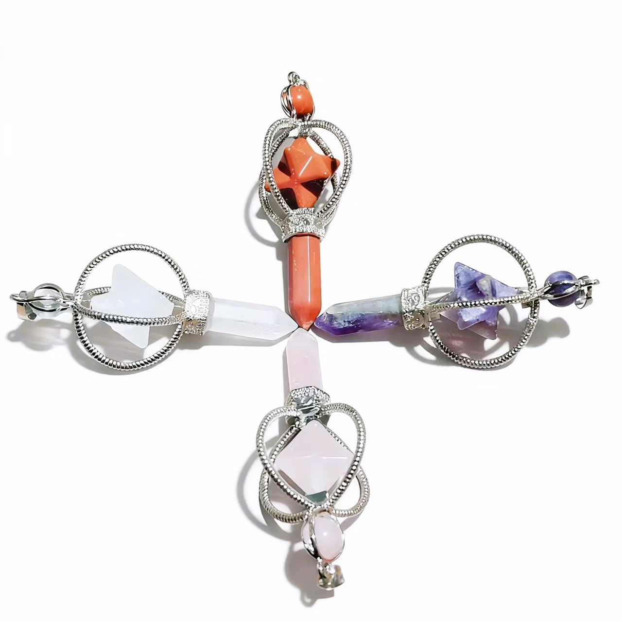 Merkaba Star Hexagon Pillar Pendants Crystal Chain Necklace For Women Men Girls Gifts