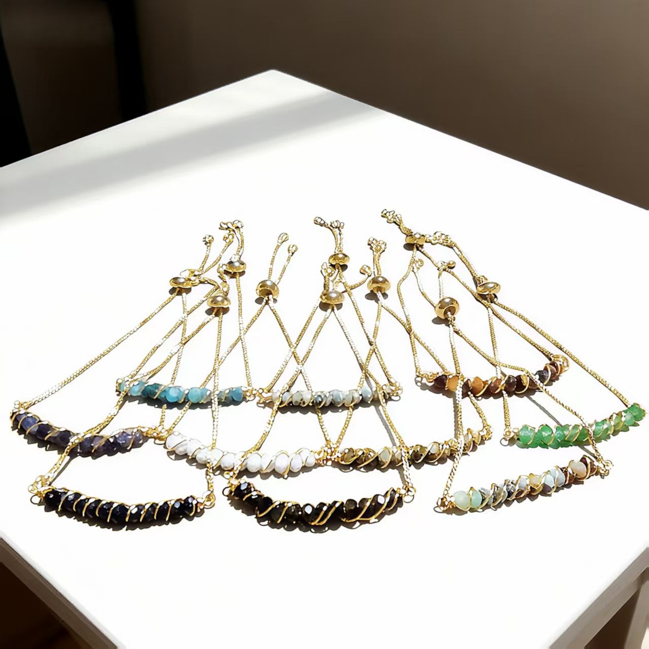 Golden Wired Facted Crystal Beads Bracelet Gifts