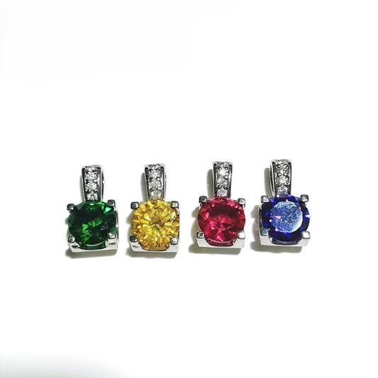 Four-Prong Setting Multi-Color Zircon Pendant, Platinum-Plated Silver Minimalist Necklace Charm