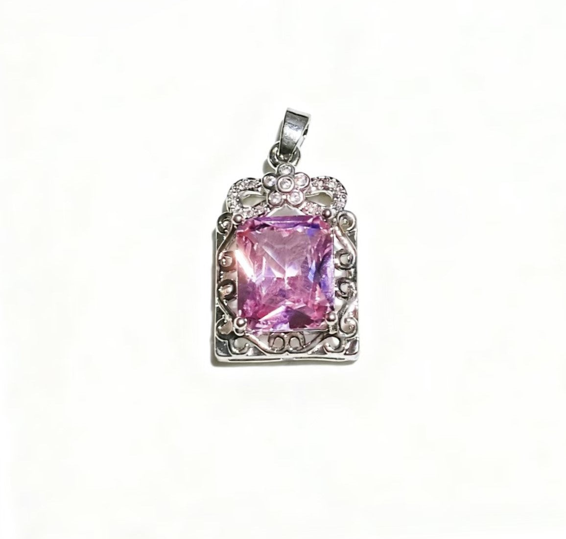 High-end Drilled Square Row Pink Zircon Pendants Silver-plated Accessories For Women Jewelry Gifts