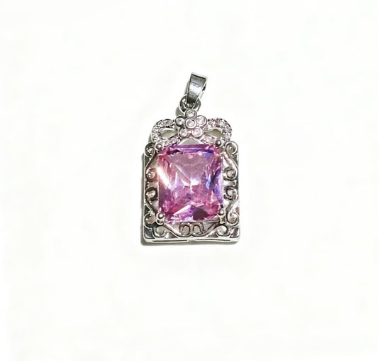 High-end Drilled Square Row Pink Zircon Pendants Silver-plated Accessories For Women Jewelry Gifts