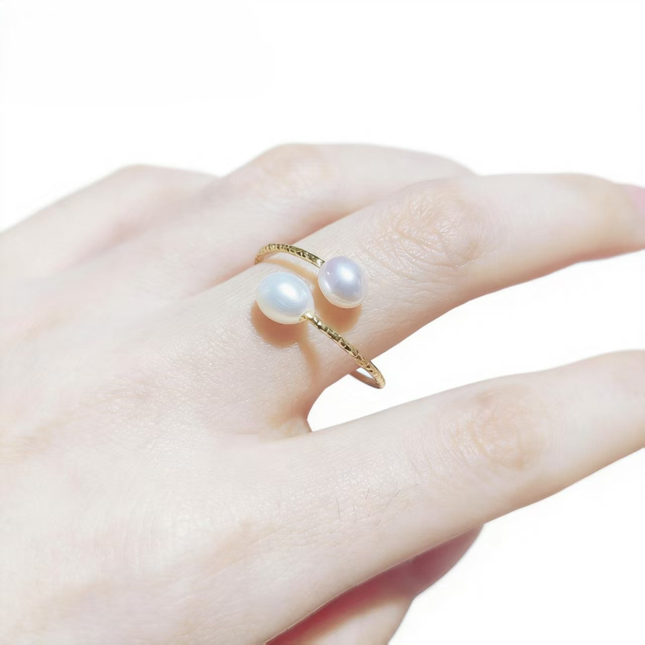Hot Sale Natural Freshwater Rice Pearl Metal Open Ring All-matched Female Rings Fashion Women Jewelry