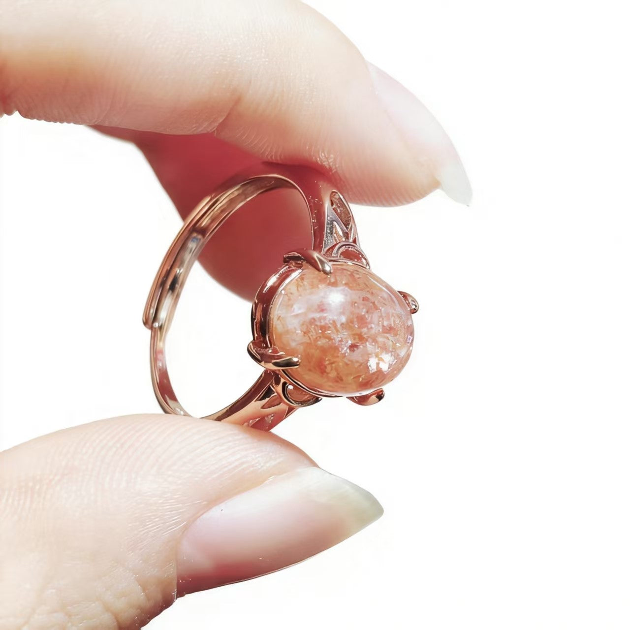 Fire Quartz Rings Oval Cut Rose Gold Wire Wrapped for Women Minimalist Ring