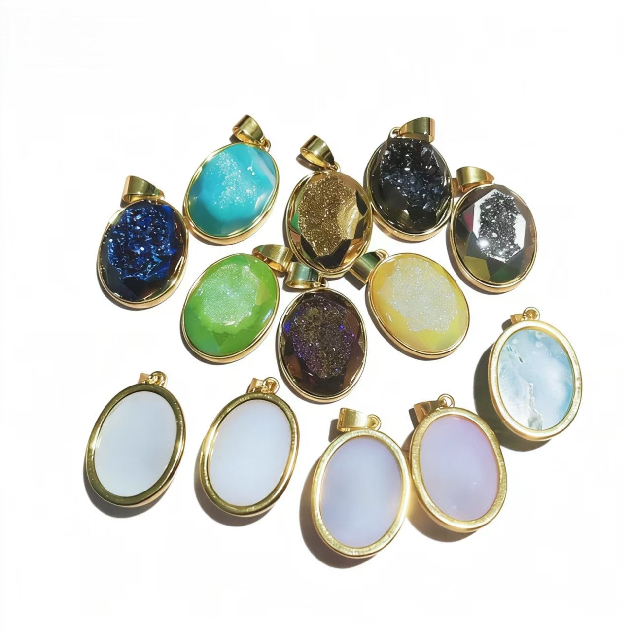 Healing Crystal Oval Pendants, Multi-Stone Gemstone Charms for Necklaces & Bracelets