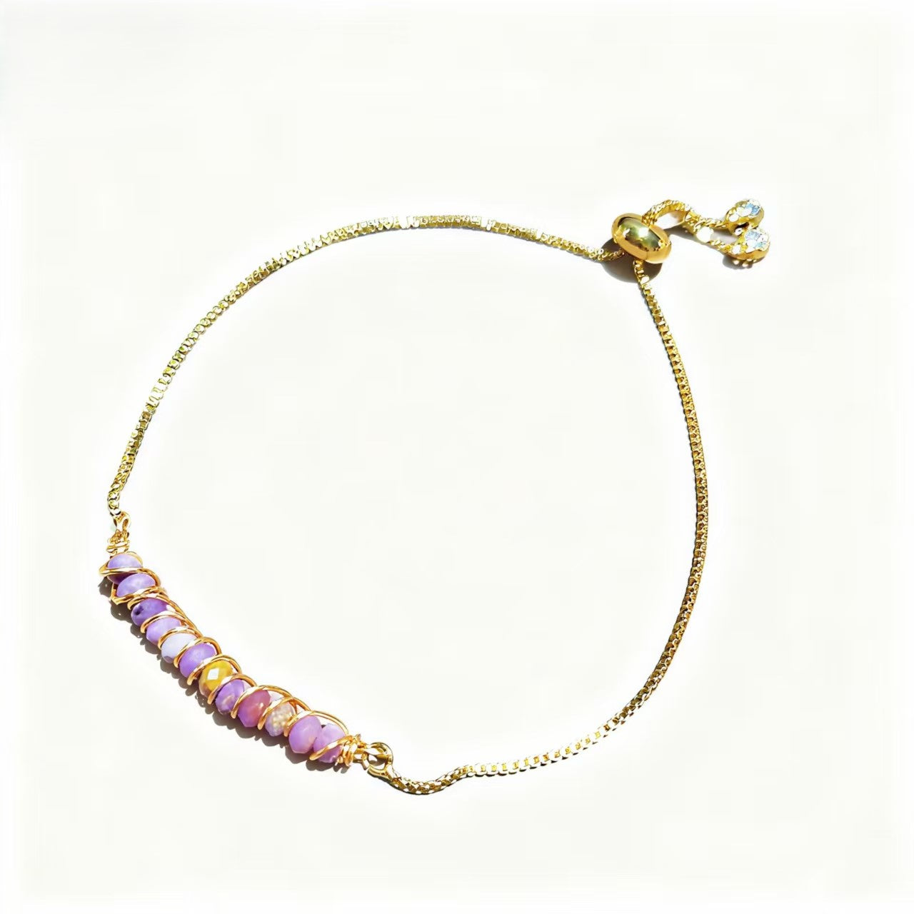 Golden Wired Facted Crystal Beads Bracelet Gifts