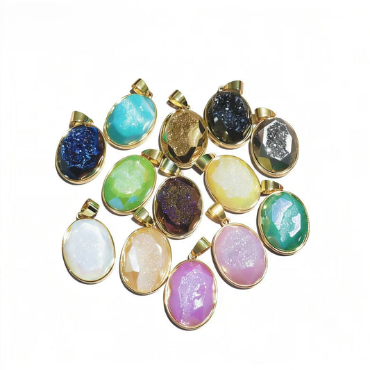 Healing Crystal Oval Pendants, Multi-Stone Gemstone Charms for Necklaces & Bracelets