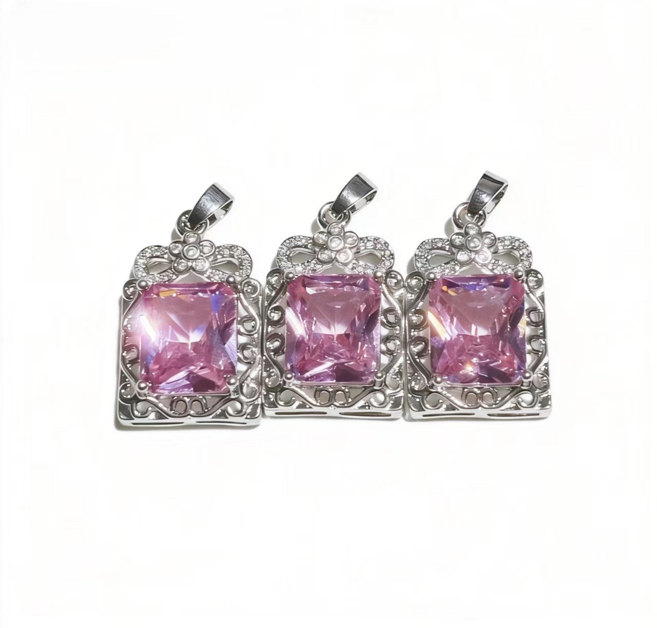 High-end Drilled Square Row Pink Zircon Pendants Silver-plated Accessories For Women Jewelry Gifts