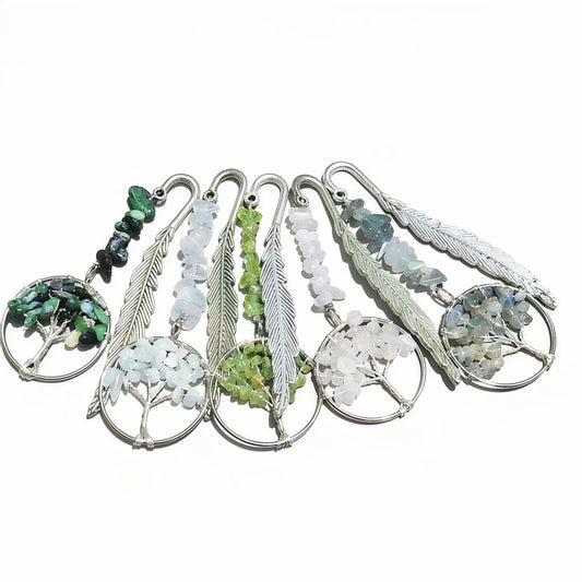 Unique Vintage Metal Feather Bookmarks with 7 Chakra Crystals Healing Stone Beads Life Tree Gifts