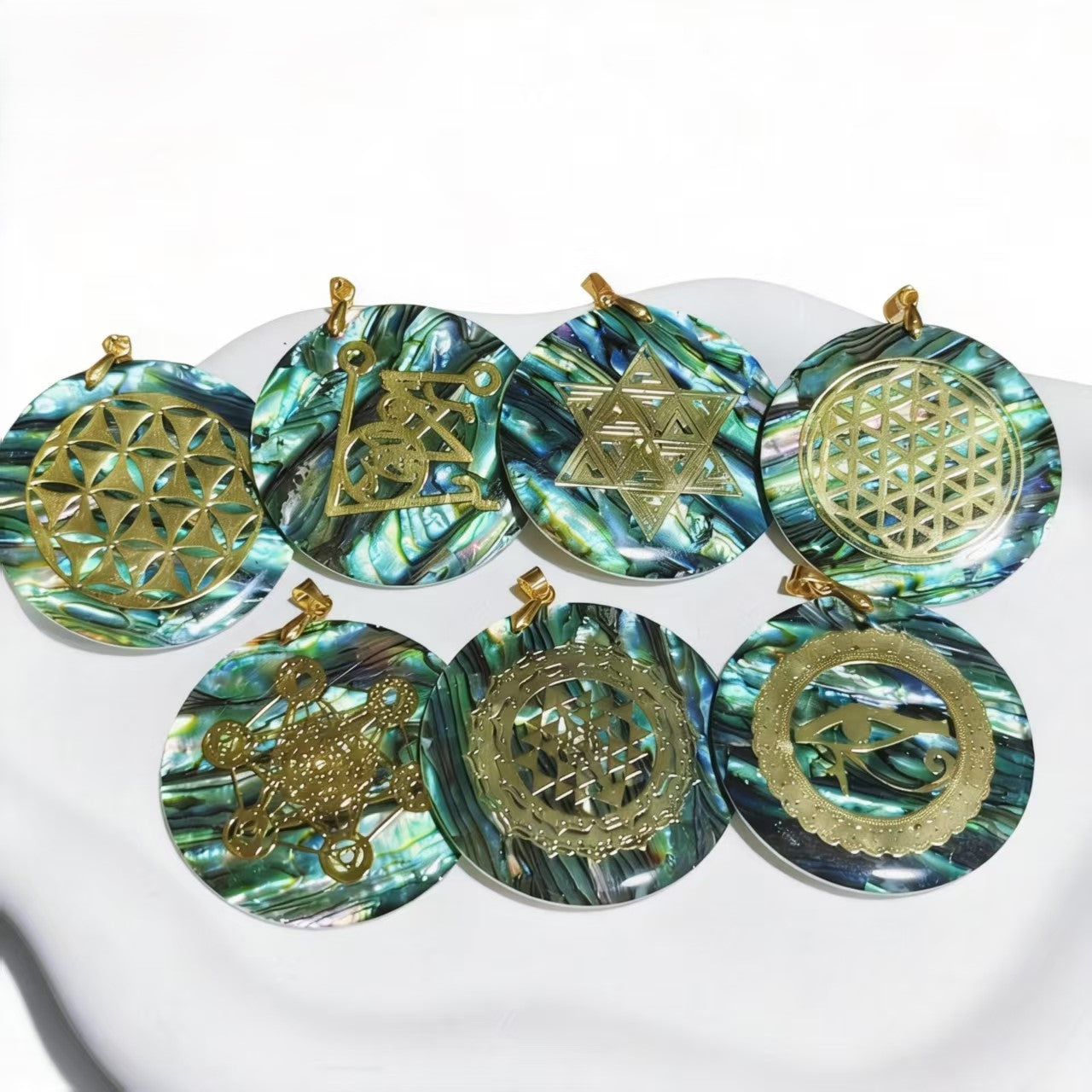 Abalone Shell &Gold Plated Mandala Circle Shape Pendants