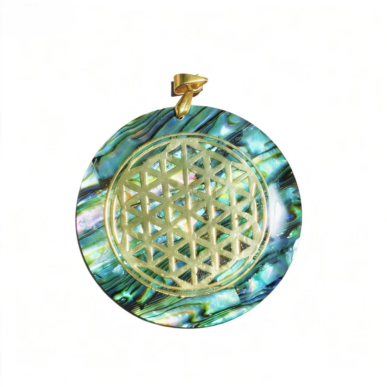 Abalone Shell &Gold Plated Mandala Circle Shape Pendants