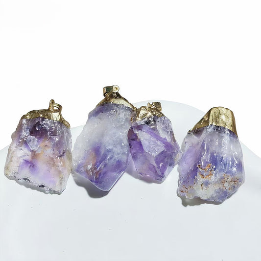 1Pc Natural Amethyst Irregular Pendants Specimen with Golden Cap Healing Rough Stone Gifts