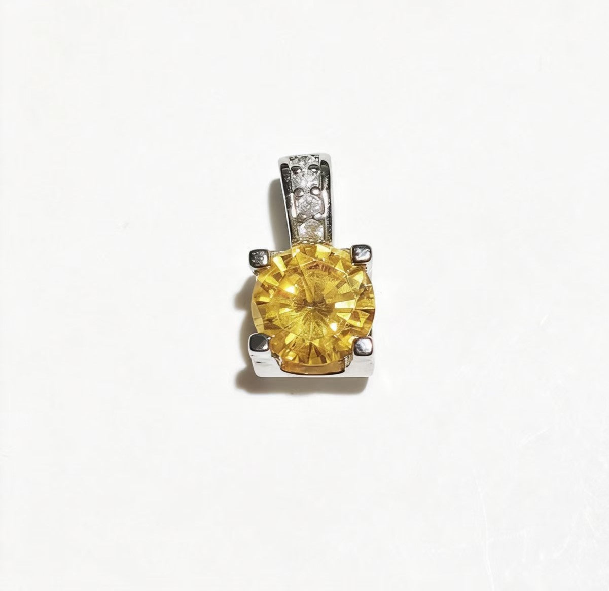 Four-Prong Setting Multi-Color Zircon Pendant, Platinum-Plated Silver Minimalist Necklace Charm