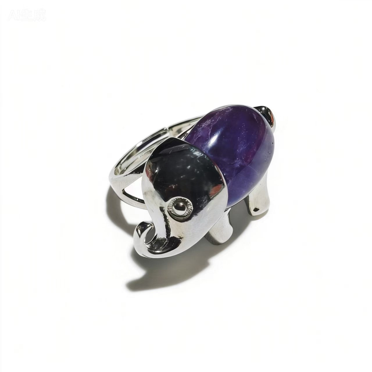 Tiger Eye And Amethyst Elephant Rings Handmade Silver Plated Jewelry For Women