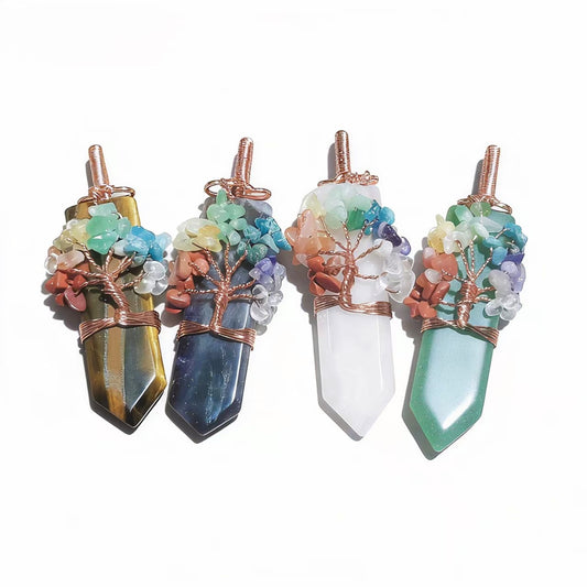 Hand-wrapped Wire Tree of Life Pendants for Necklace with Colorful Gemstones