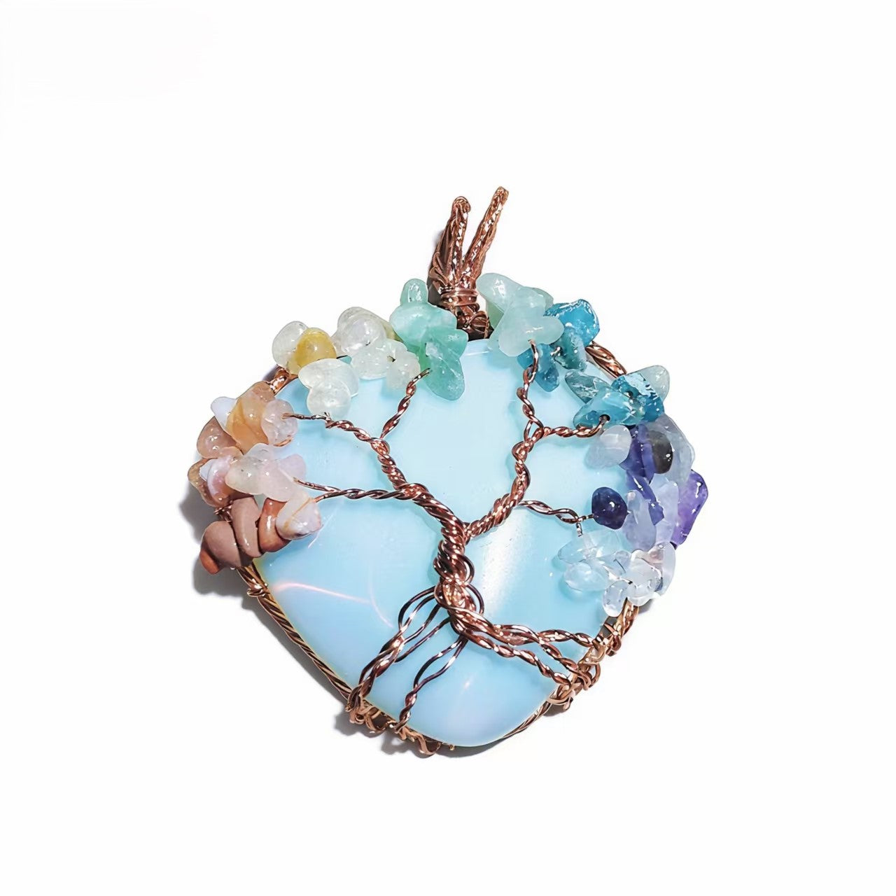 Rose Gold Wire Wrap Crystal Handmade Tree Of Life Heart And Circle Shape Pendants Chain Necklace Women Jewelry