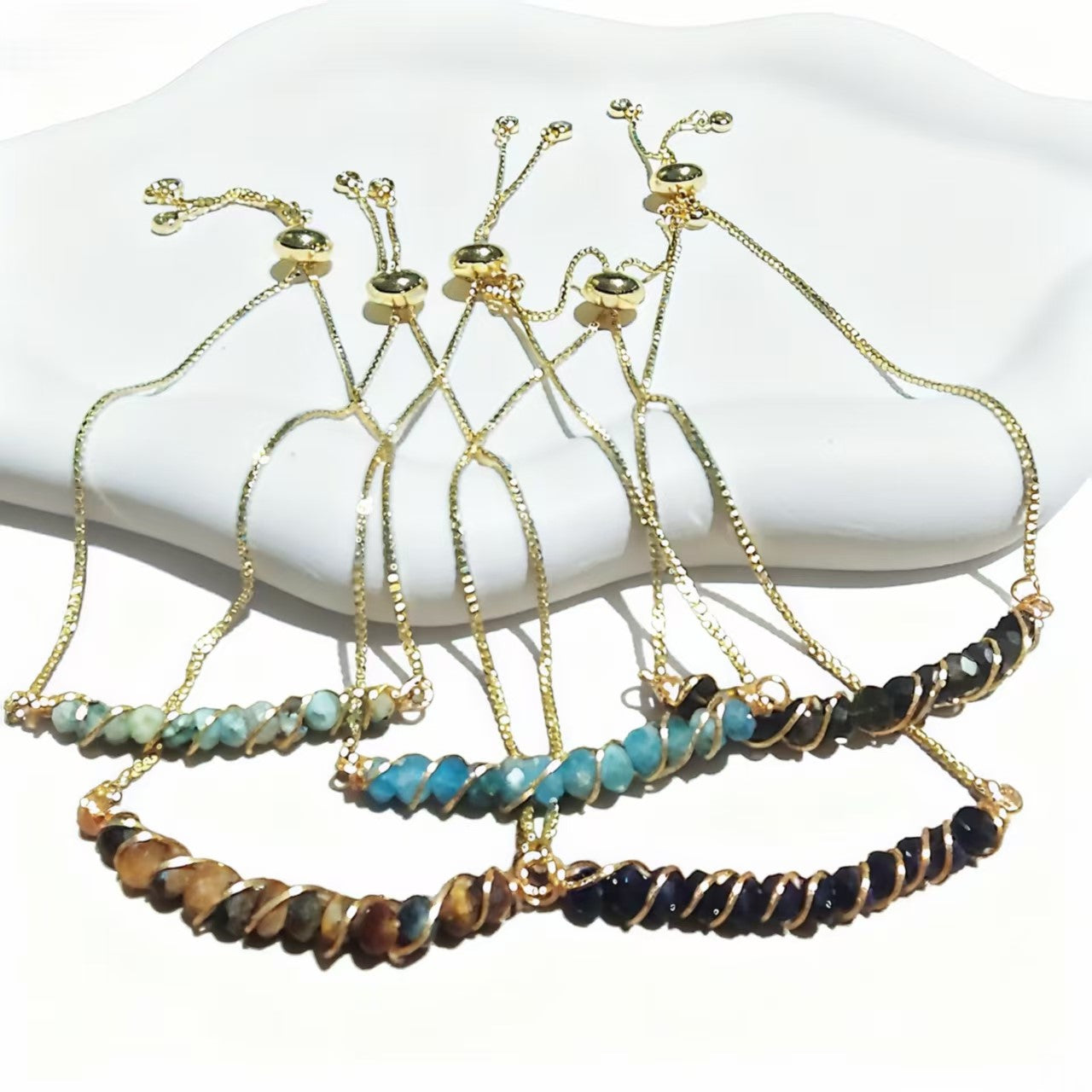 Golden Wired Facted Crystal Beads Bracelet Gifts