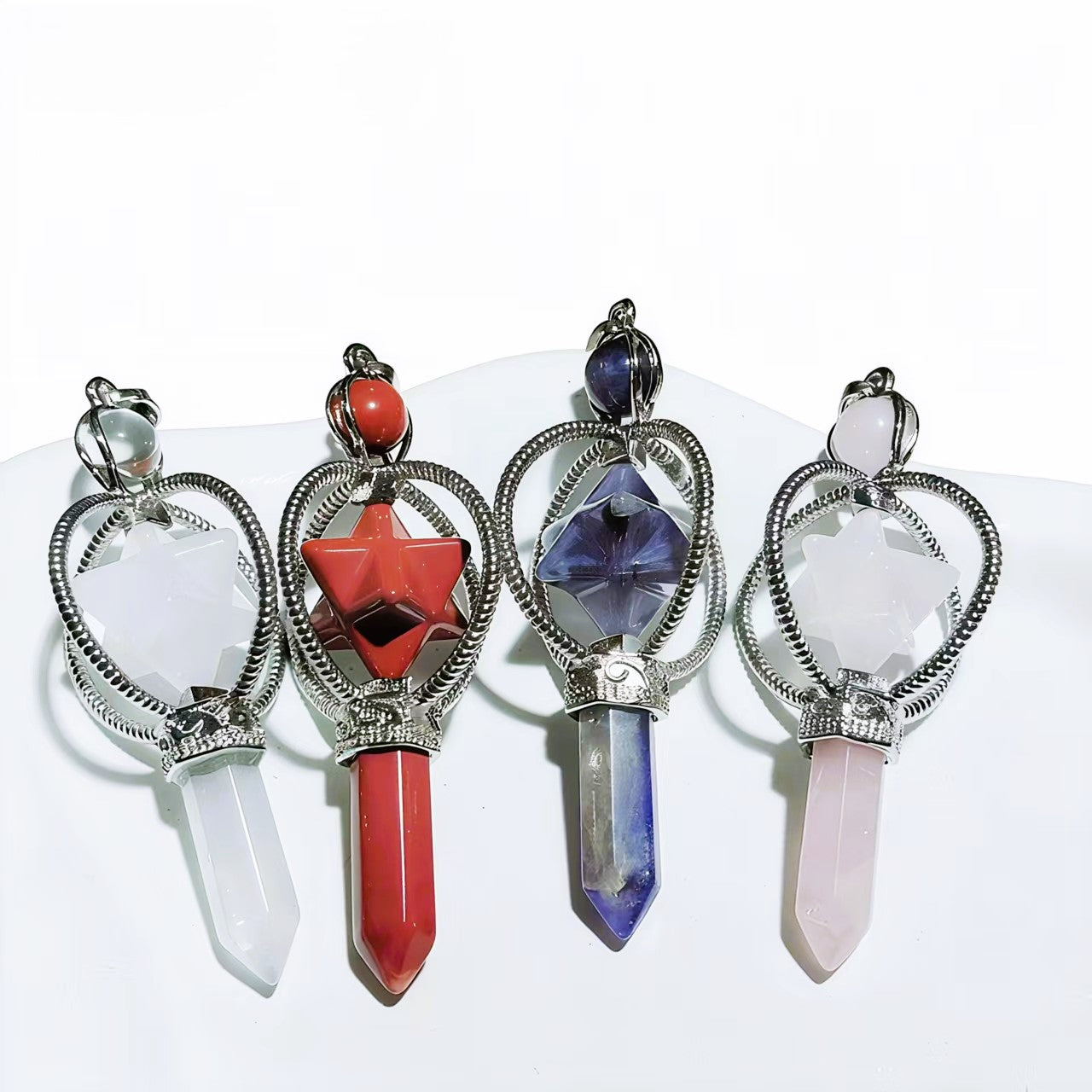 Merkaba Star Hexagon Pillar Pendants Crystal Chain Necklace For Women Men Girls Gifts