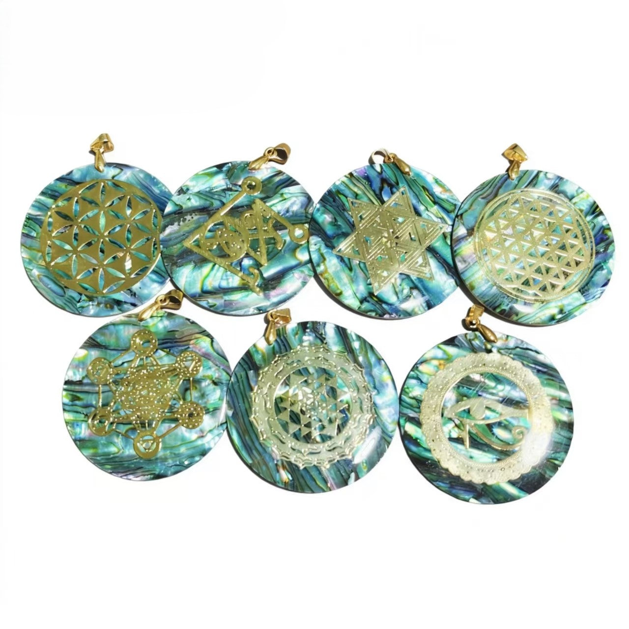 Abalone Shell &Gold Plated Mandala Circle Shape Pendants