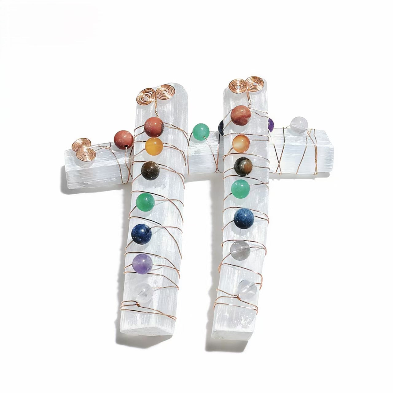 Natural Raw Selenite Stick Stone Pendants for Women Wire Wrapped 7 Chakra Crystal White Color