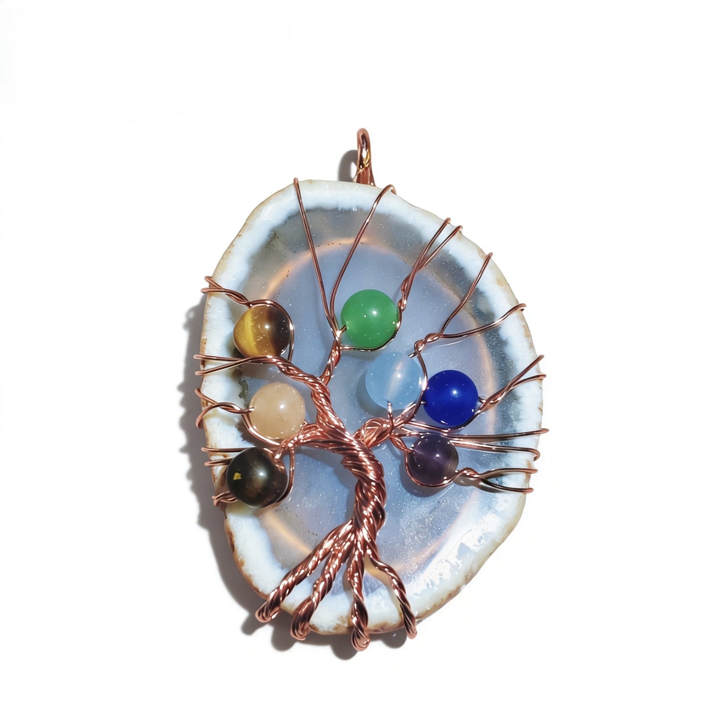 Natural Stone Pendants 7 Chakra Irrgular Agate Tree Of Life Rose Gold Wire Wrap For Jewelry Making Women Necklace