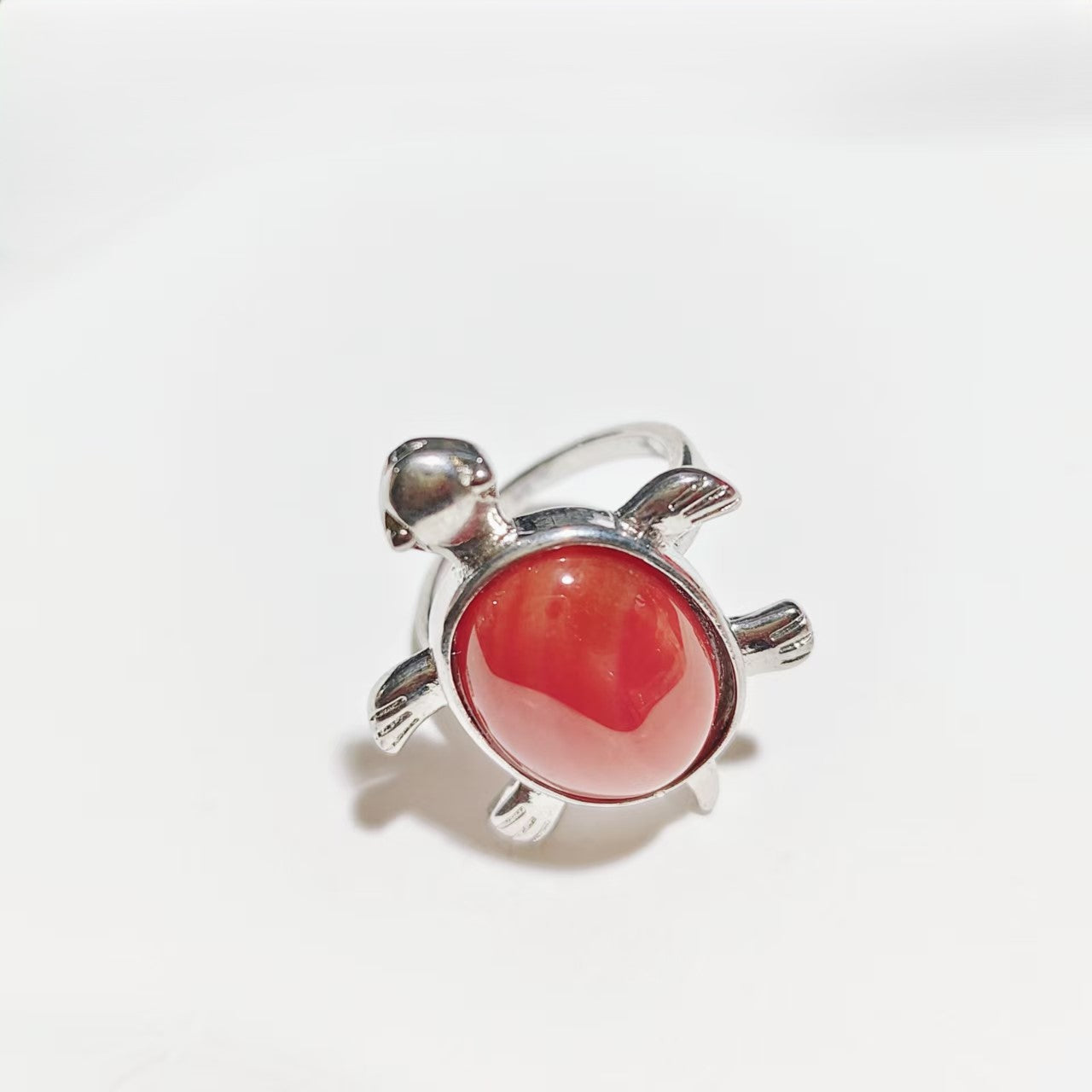 Cute Turtle Shape Fortune Silver Rings Natural Stone Crystal Green Aventurine And Red Jasper Material Fashion Jewelry