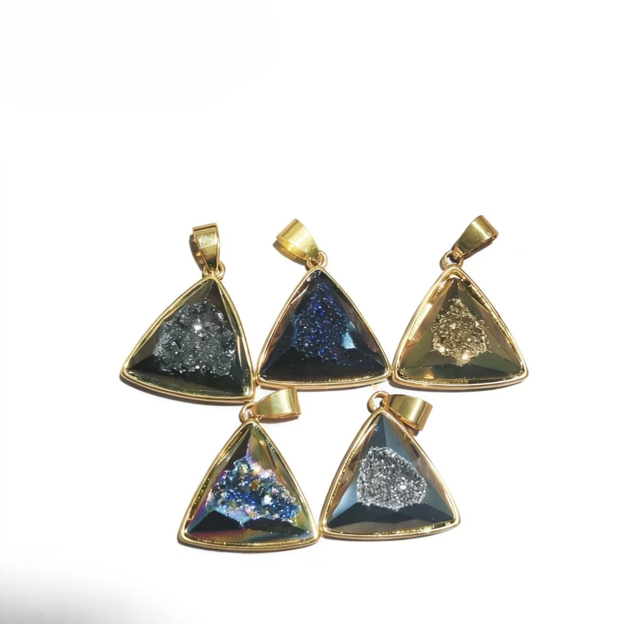 Gold-plated triangular cluster pendant, natural cave ore slice geometry pendant