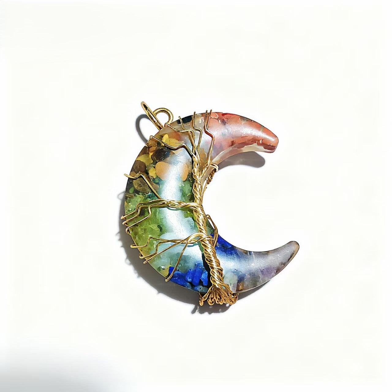 Pendants Crystal Chip Resin Wire Wrap Tree of Life Moon Charms for Jewelry Making DIY Necklace Earring