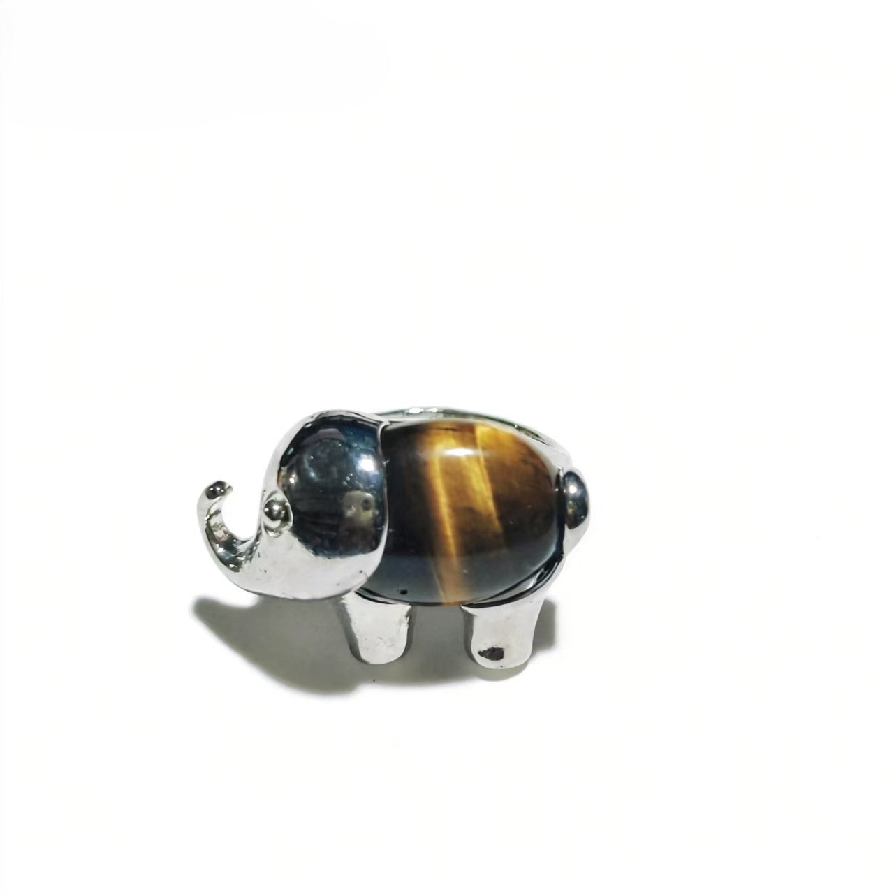 Tiger Eye And Amethyst Elephant Rings Handmade Silver Plated Jewelry For Women