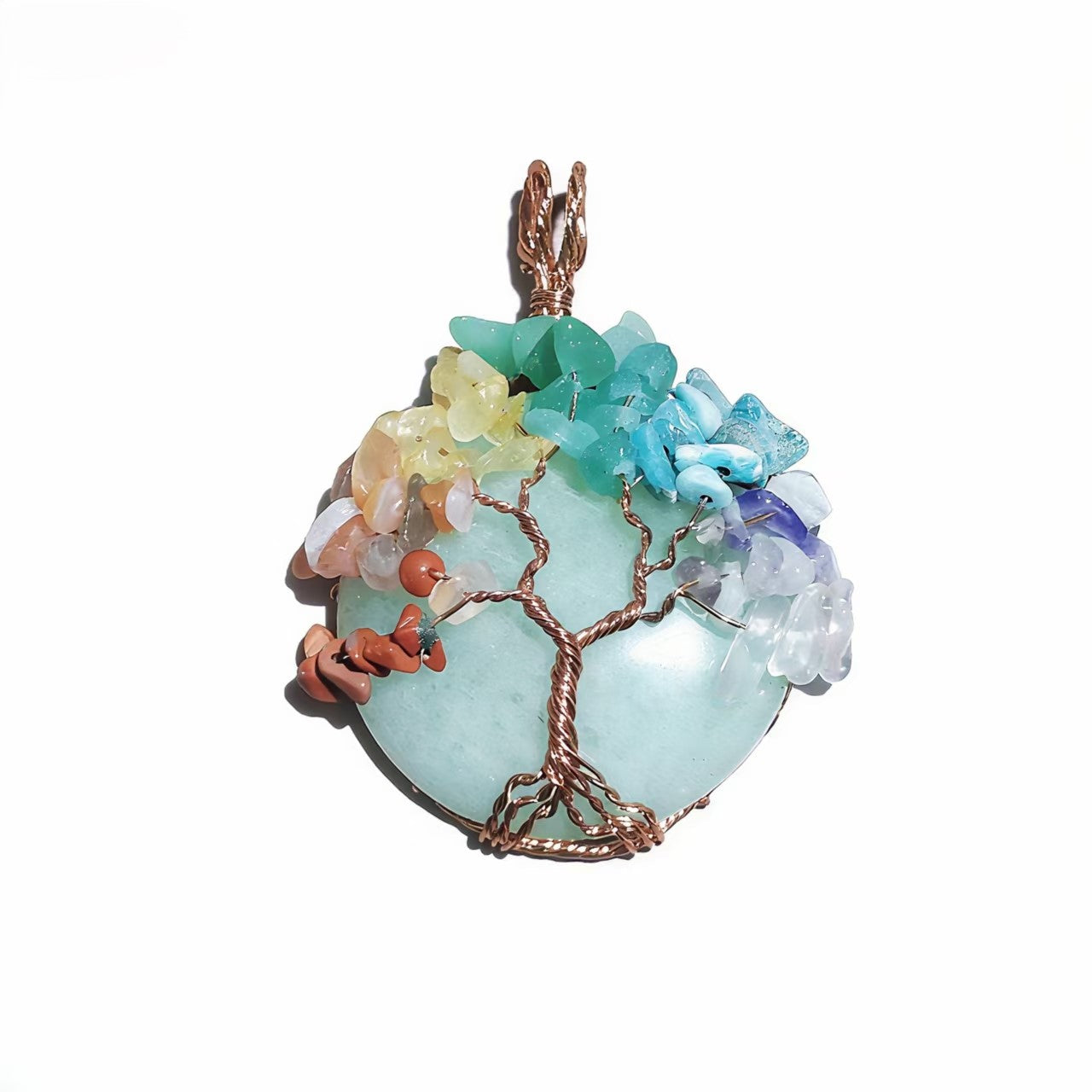 Rose Gold Wire Wrap Crystal Handmade Tree Of Life Heart And Circle Shape Pendants Chain Necklace Women Jewelry