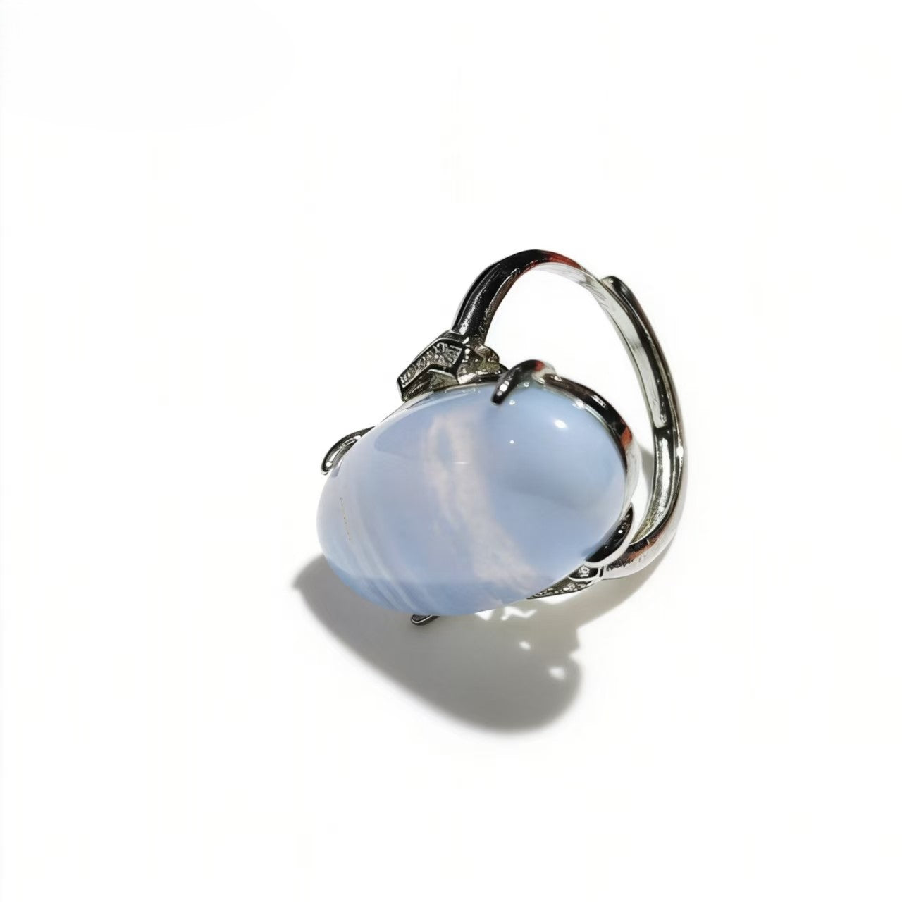 Blue Lace Agate Rings Handmade Oval Cut Silver Plated Jewelry For Women