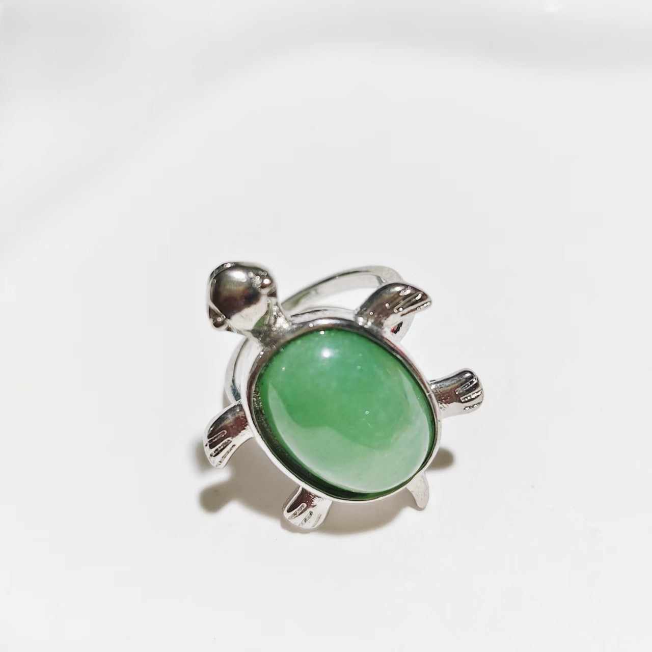Cute Turtle Shape Fortune Silver Rings Natural Stone Crystal Green Aventurine And Red Jasper Material Fashion Jewelry